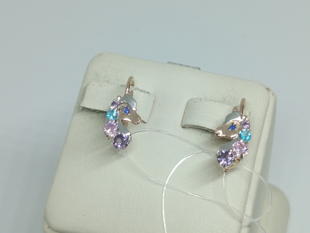 СЕРЬГИ ПЕТЕЛЬКА с камнями (Au 585)