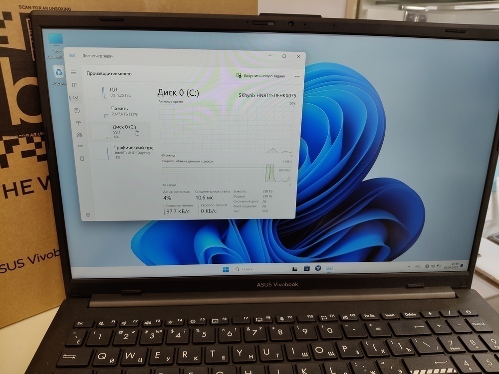 Ноутбук ASUS; N100, Нет, 8 Гб, 256 Гб, Нет