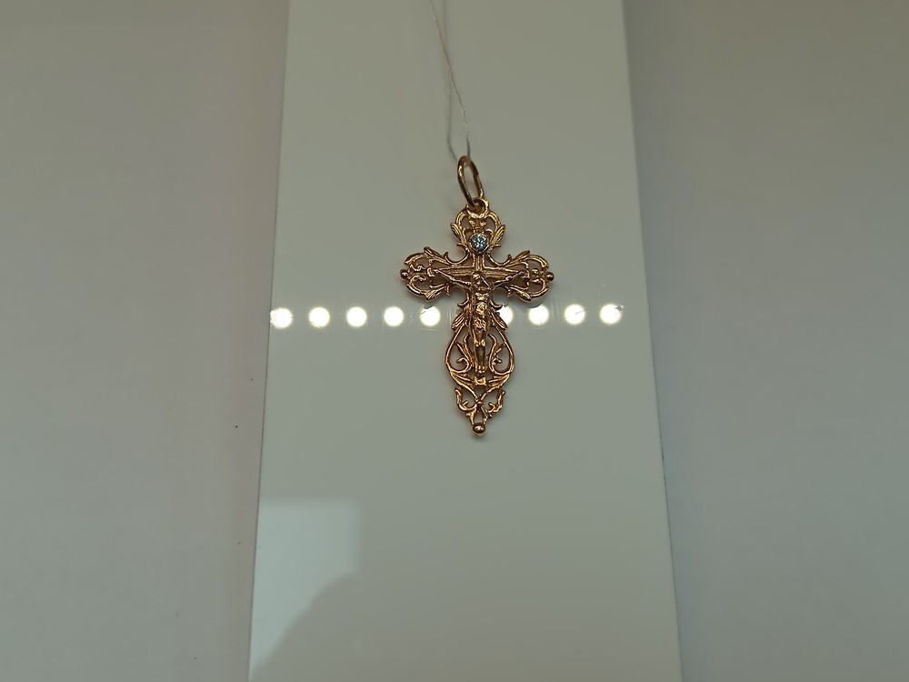 ПОДККИ585 ПОДВЕСКА КРЕСТ С КАМНЕМ (Au 585)