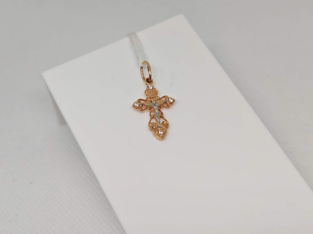 ПОДККИ585 ПОДВЕСКА КРЕСТ С КАМНЯМИ (Au 585)