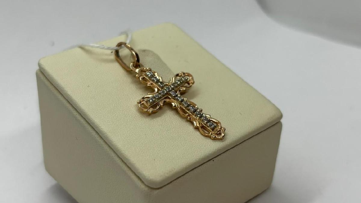 ПОДККИ585 ПОДВЕСКА КРЕСТ С КАМНЯМИ (Au 585)