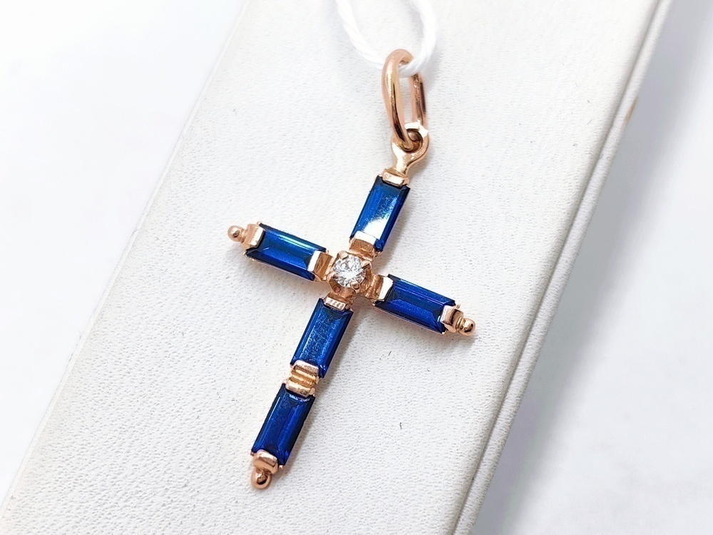 ПОДККИ585 ПОДВЕСКА КРЕСТ С КАМНЯМИ (Au 585)