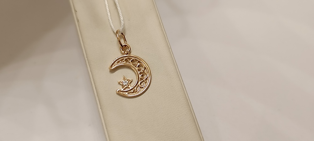 ПОДПКМ585 ПОДВЕСКА ПОЛУМЕСЯЦ С КАМНЕМ (Au 585)