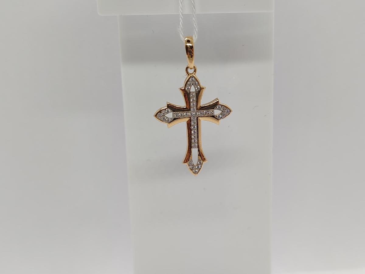 ПОДККИ585 ПОДВЕСКА КРЕСТ С КАМНЯМИ (Au 585)