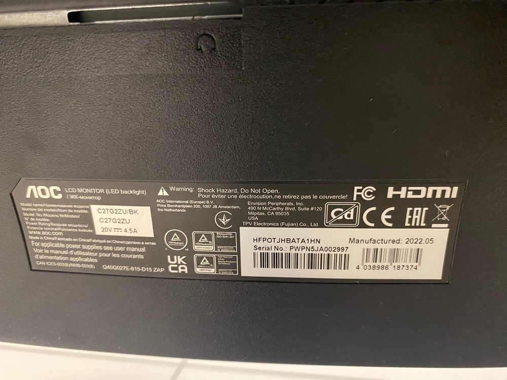 Монитор AOC C27G2ZU/BK