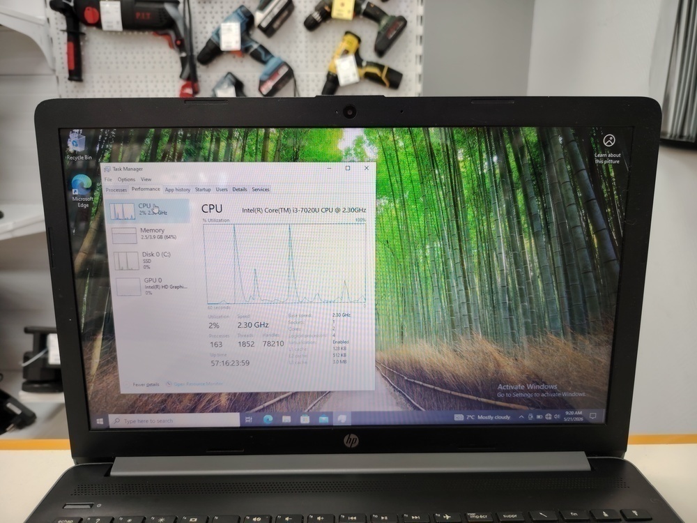 Ноутбук HP 15-da0039; Core i3-7020U, Intel HD Graphics 620, 4 Гб, 128 Гб, Нет