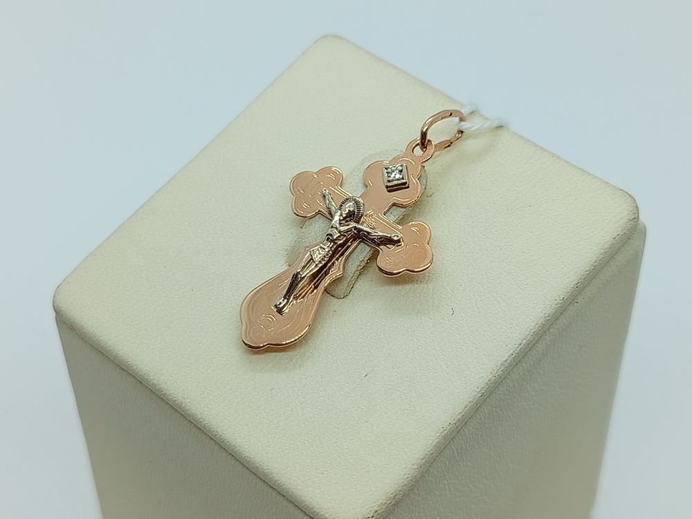 ПОДККИ585 ПОДВЕСКА КРЕСТ С КАМНЕМ (Au 585)