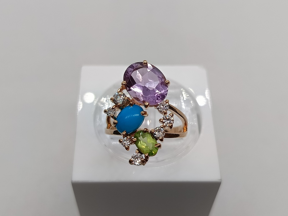 КОЛЬЦО С КАМНЯМИ (Au 585)