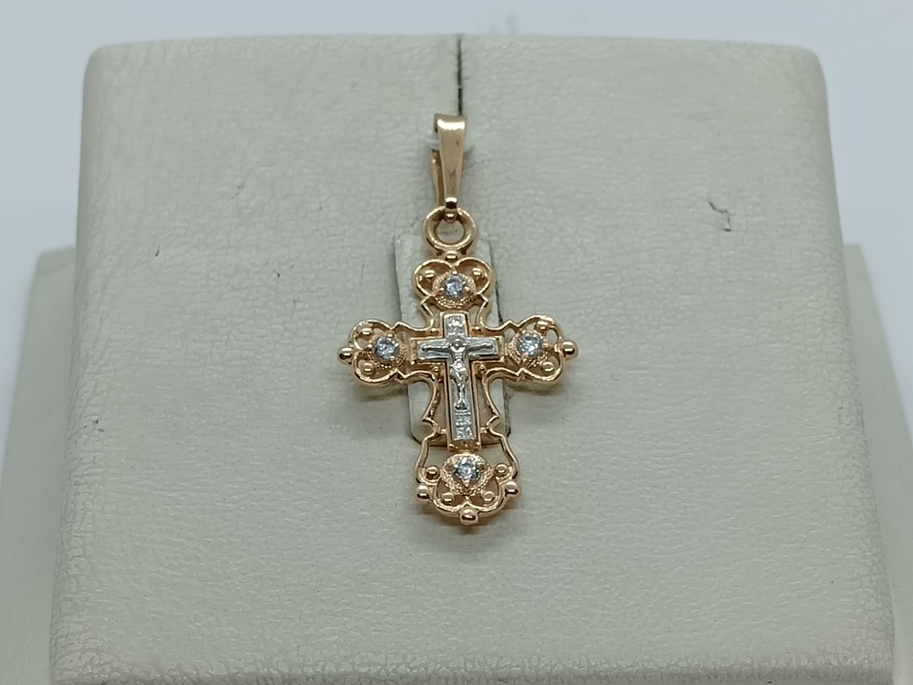 ПОДККИ585 ПОДВЕСКА КРЕСТ С КАМНЯМИ (Au 585)