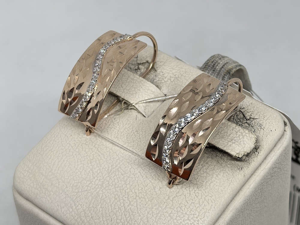 СЕРЬГИ ПЕТЕЛЬКА с камнями (Au 585)