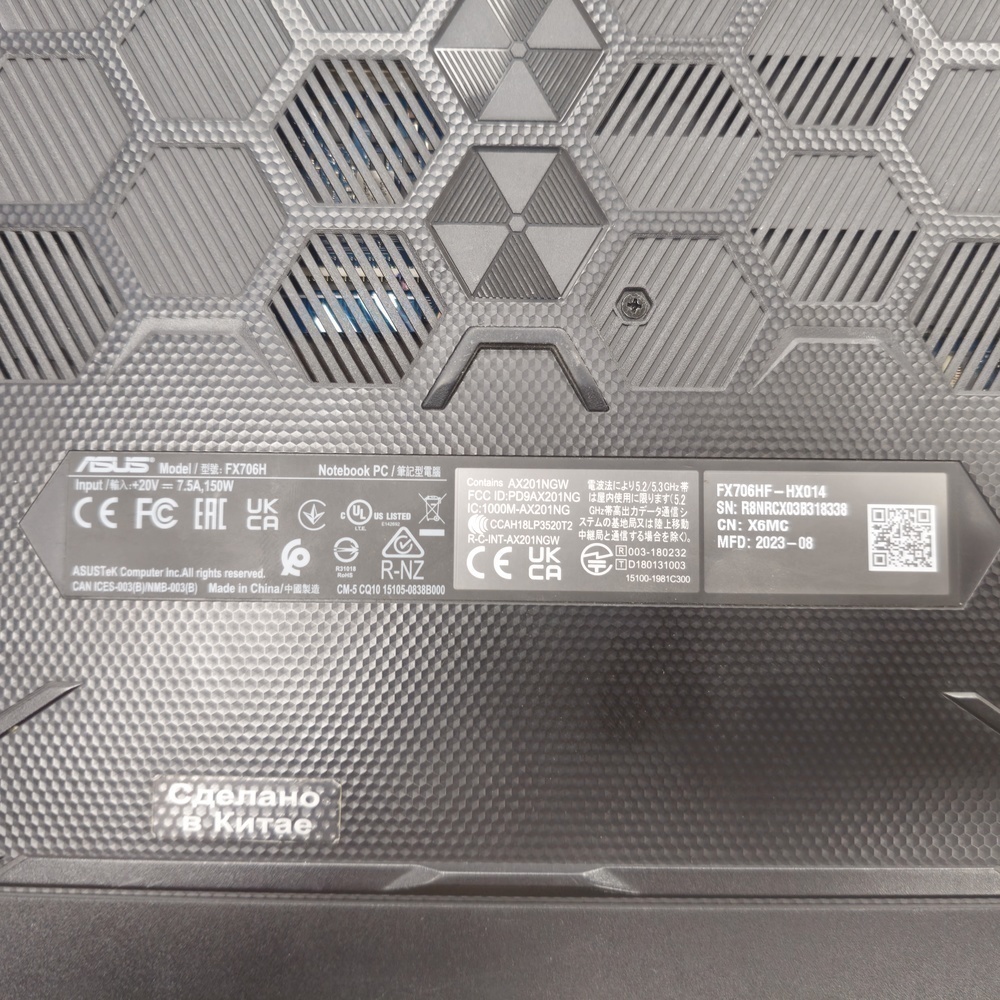 Ноутбук ASUS TUF GAMING F17;  Core I5-11400H, GeForce RTX 2050, 16 Гб, 500 Гб, Нет