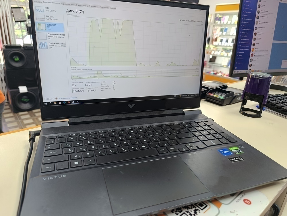Ноутбук HP;  Core I5-11400H, GeForce RTX 3050 Ti, 16 Гб, 512 GB, Нет