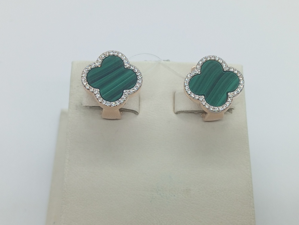 СЕРЬГИ МАЛАХИТ с камнями (Au 585)