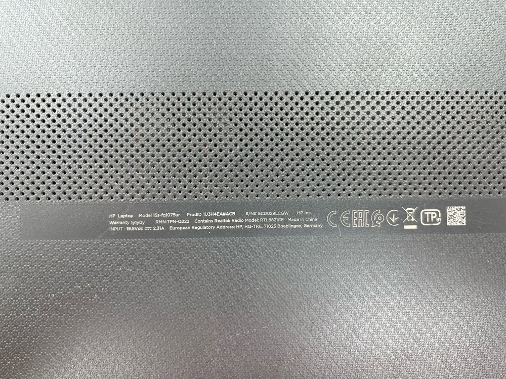 Ноутбук HP 15s-fq1075ur; Core i3-1005G1, Intel UHD Graphics, 8 Гб, 250 Гб, Нет