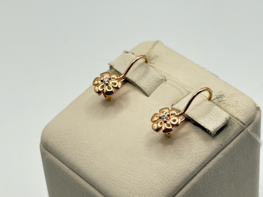 СЕРЬГИ ПЕТЕЛЬКА с камнем (Au 585)