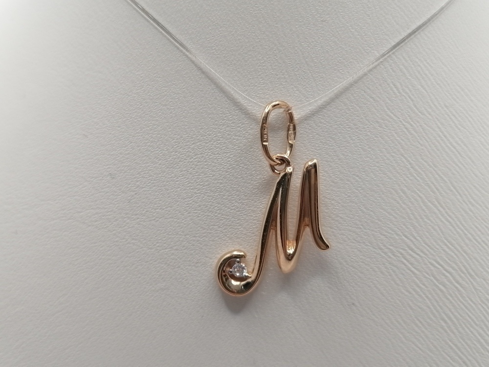 ПОДВЕСКА БУКВА М с камнем (Au 585)