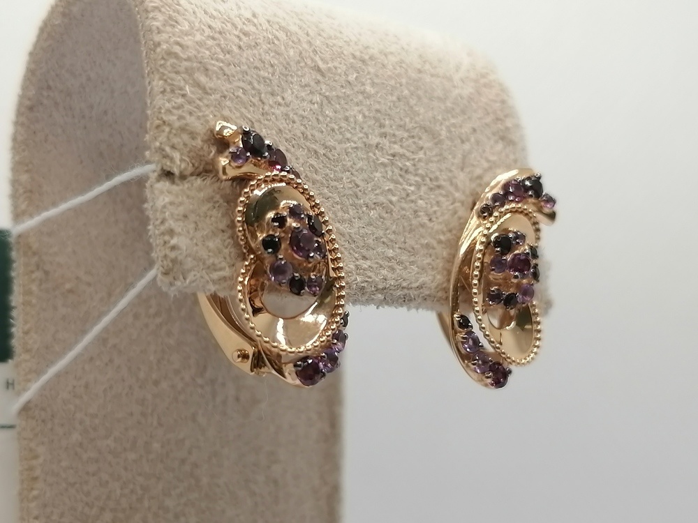 СЕРЬГИ АМЕТИСТ,ГРАНАТ (Au 585)
