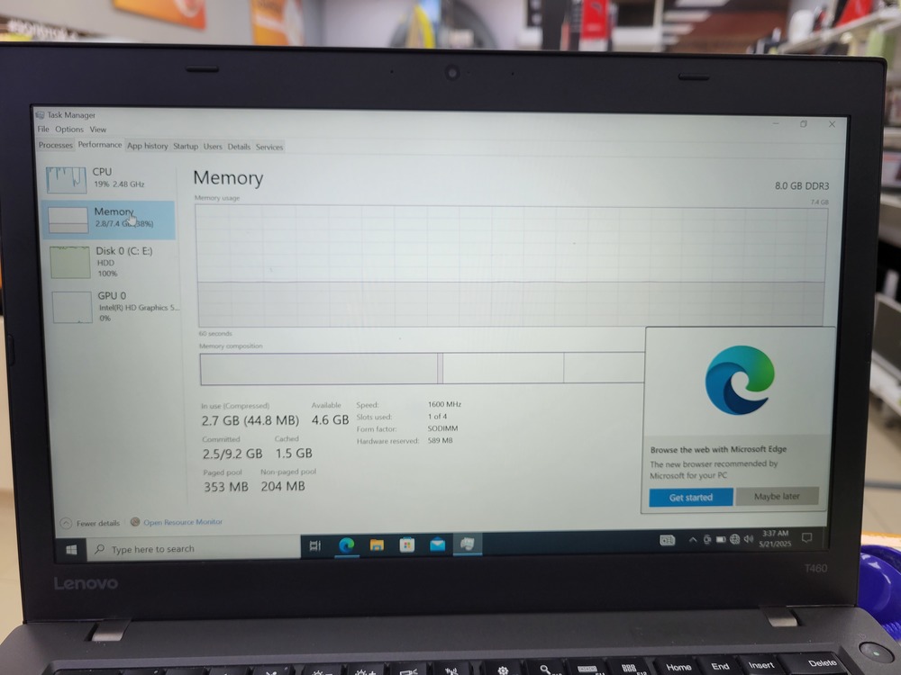 Ноутбук Lenovo t450s; Core i5-6300U, Intel HD Graphics 520, 8 Гб, 250 Гб, Нет
