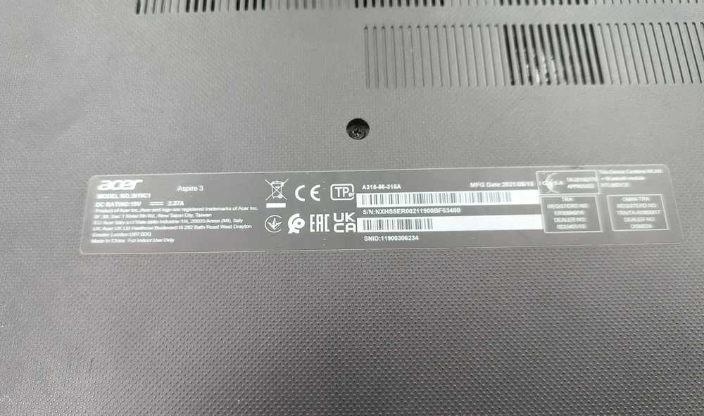 Ноутбук Acer Aspire A315-56; Core i3-1005G1, Intel UHD Graphics, 4 Гб, 256 Гб, Нет