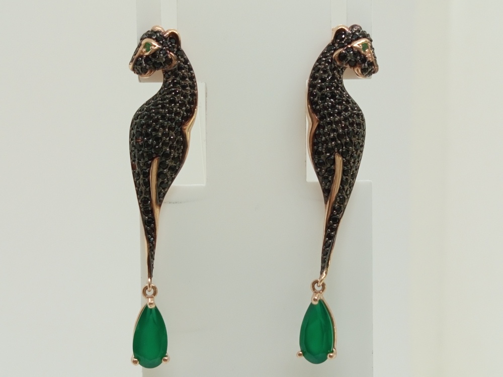 726178 СЕРЬГИ АГАТ с камнями (Au 585)