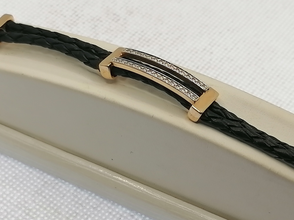 бр4530 БРАСЛЕТ КОЖА С ЗОЛ. ВСТАВКОЙ (Au 585)