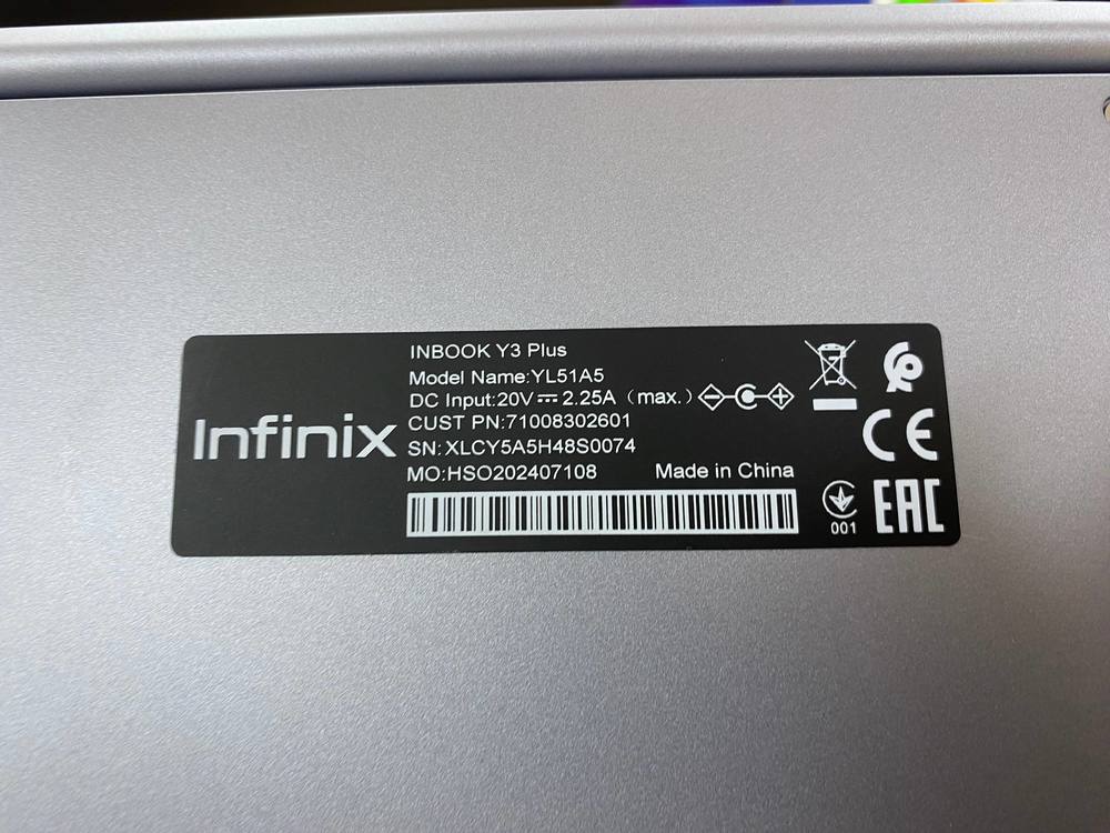 Ноутбук Infinix Inbook Y3 Max; Ryzen 7 5700U, AMD Radeon (TM) Graphics, 8 Гб, 512 GB, Нет