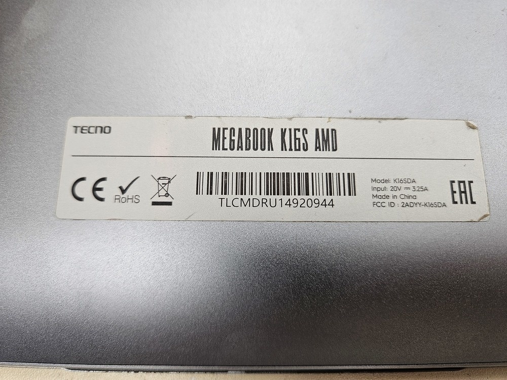 Ноутбук Tecno; Ryzen 5 5600H, Radeon Graphics, 16 Гб, 512 GB, 1 Tb