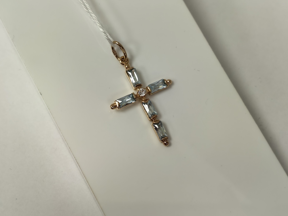 ПОДККИ585 ПОДВЕСКА КРЕСТ С КАМНЯМИ (Au 585)