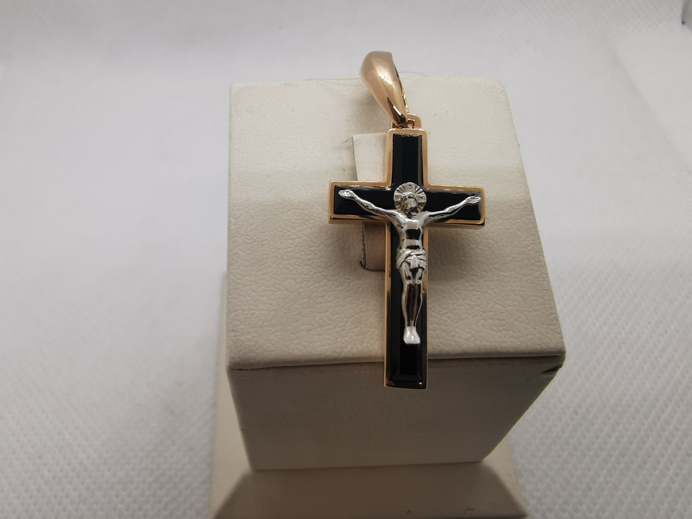 80334Агат ПОДВЕСКА КРЕСТ с камнем (Au 585)