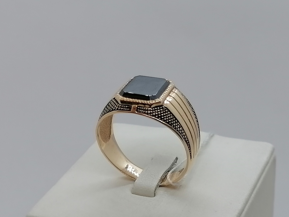 КМ-359_з КОЛЬЦО ПЕЧАТКА Эмаль с камнями (Au 585)