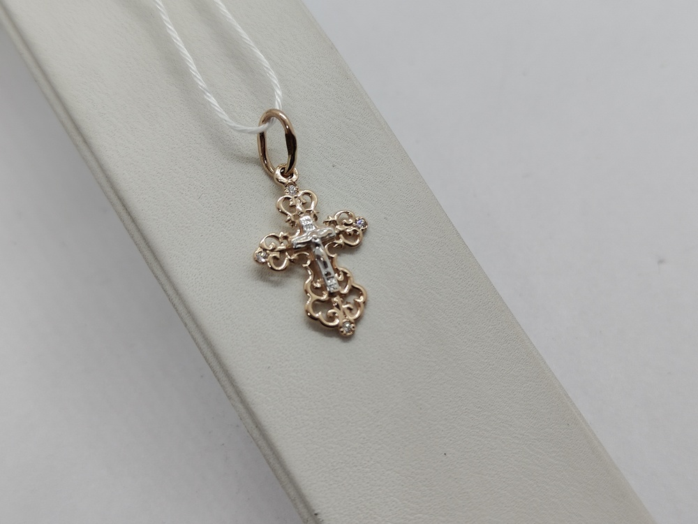 ПОДККИ585 ПОДВЕСКА КРЕСТ С КАМНЯМИ (Au 585)