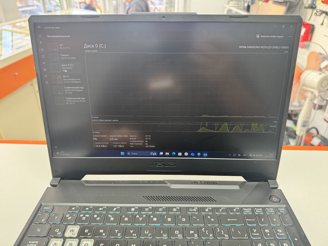 Ноутбук ASUS; Core i5 11400H, GeForce RTX 3050, 16 Гб, 512 GB, Нет