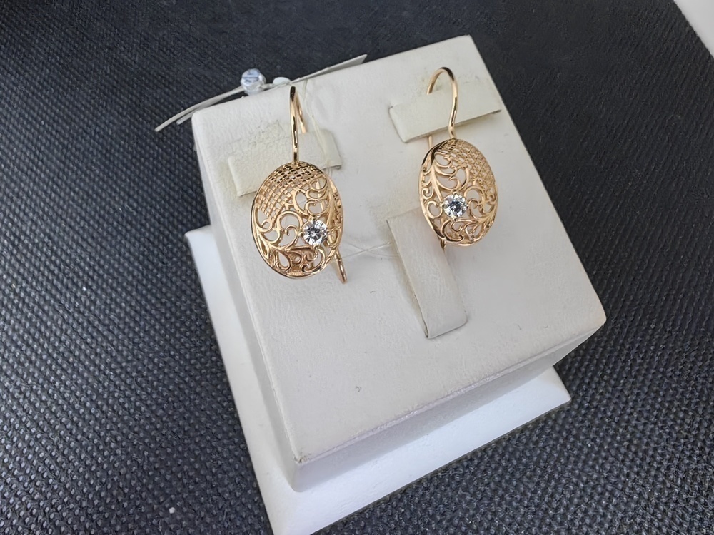 СЕРЬГИ ПЕТЕЛЬКА с камнем (Au 585)