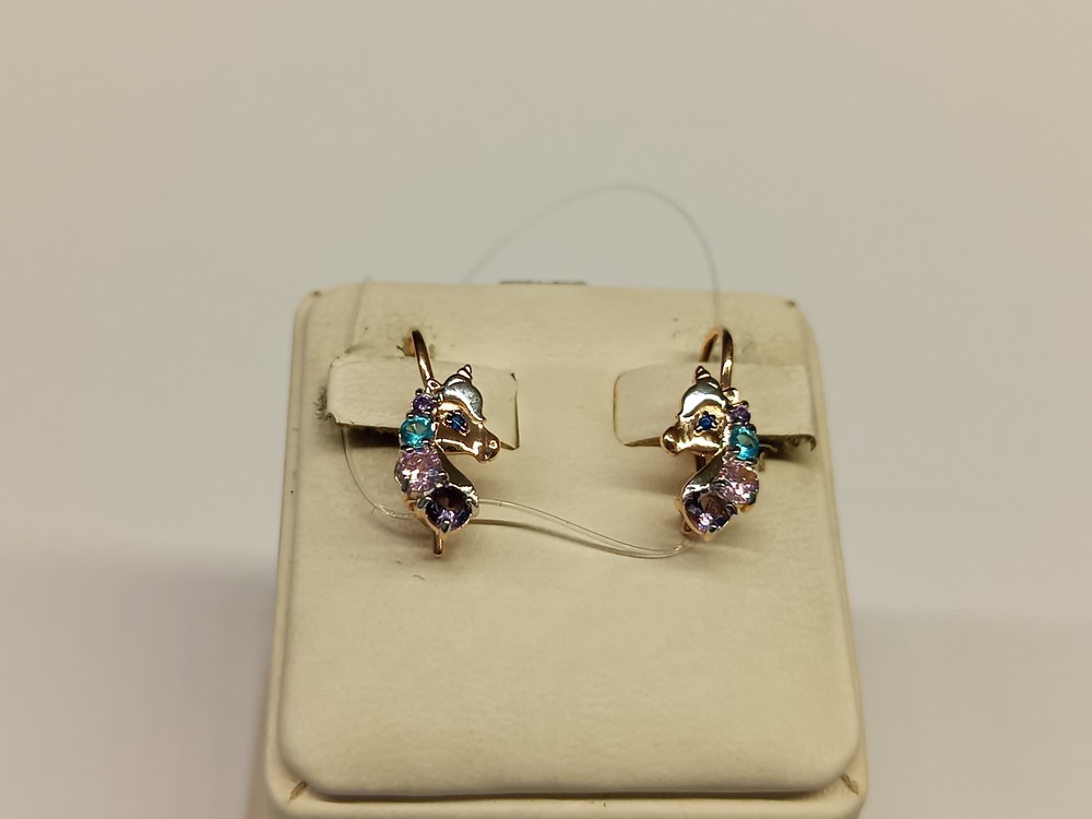 СЕРЬГИ ПЕТЕЛЬКА с камнями (Au 585)