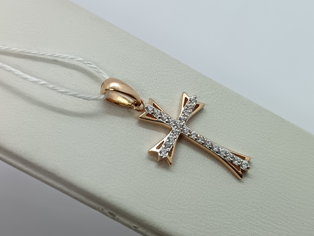 ПОДККИ585 ПОДВЕСКА КРЕСТ С КАМНЯМИ (Au 585)