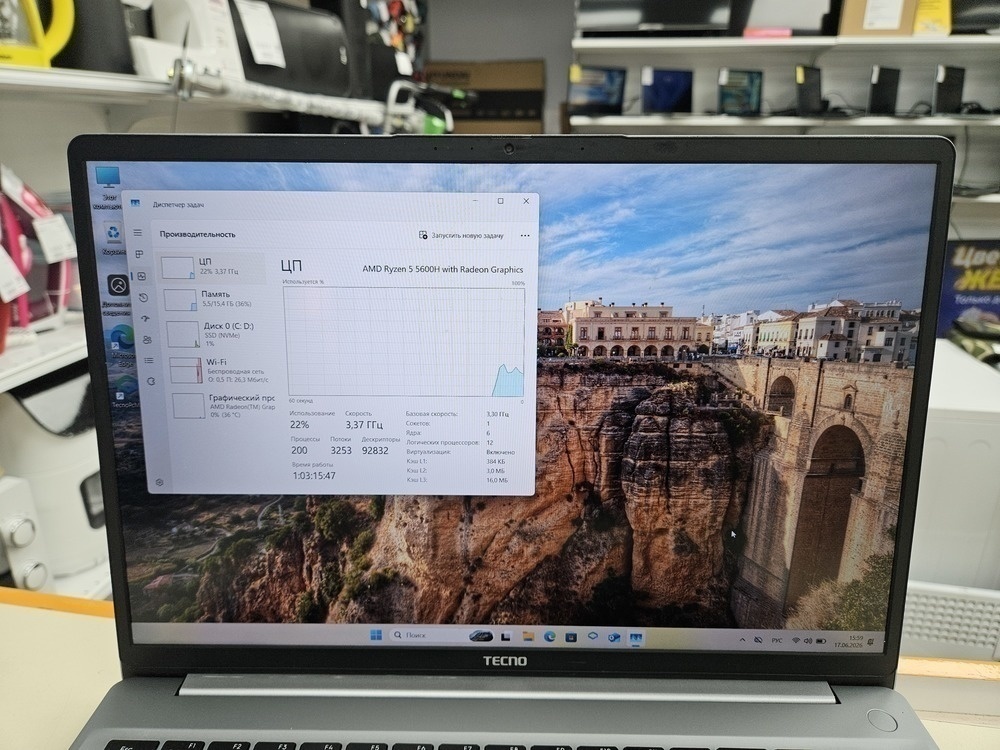 Ноутбук Tecno; Ryzen 5 5600H, Radeon Graphics, 16 Гб, 512 GB, 1 Tb
