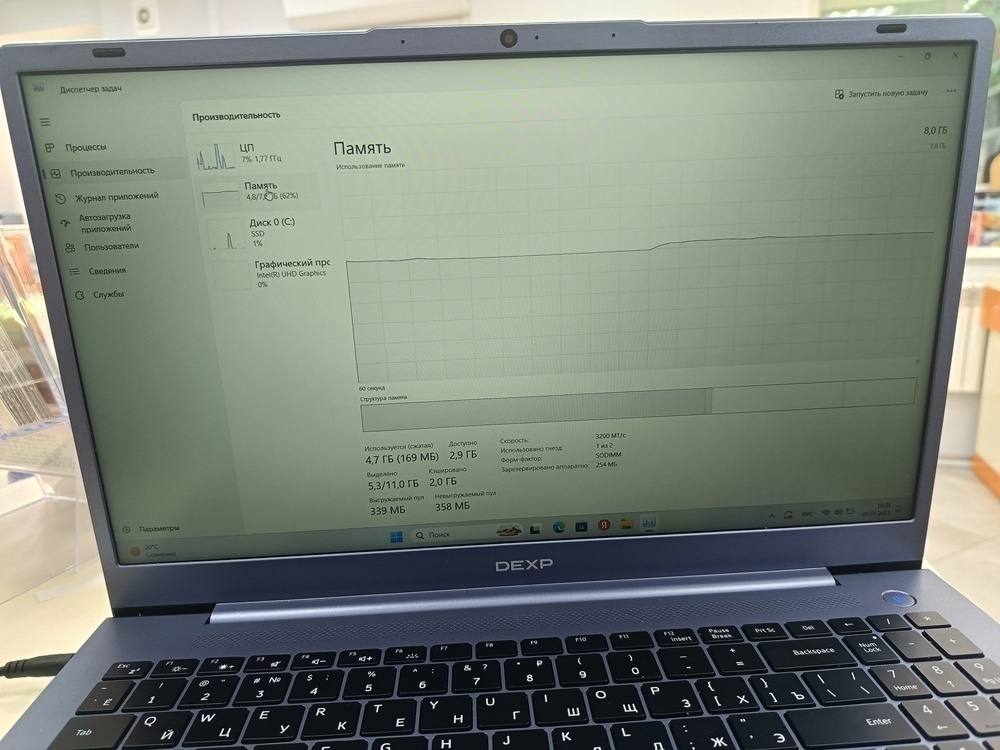 Ноутбук Dexp Atlas M15-I3W302; Core i3-1215U, Intel UHD Graphics, 8 Гб, 240 Гб, Нет