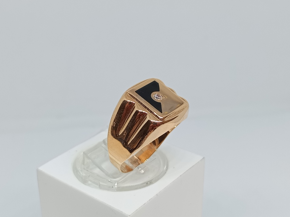 4187эс10 КОЛЬЦО ПЕЧАТКА Эмаль с камнем (Au 585)