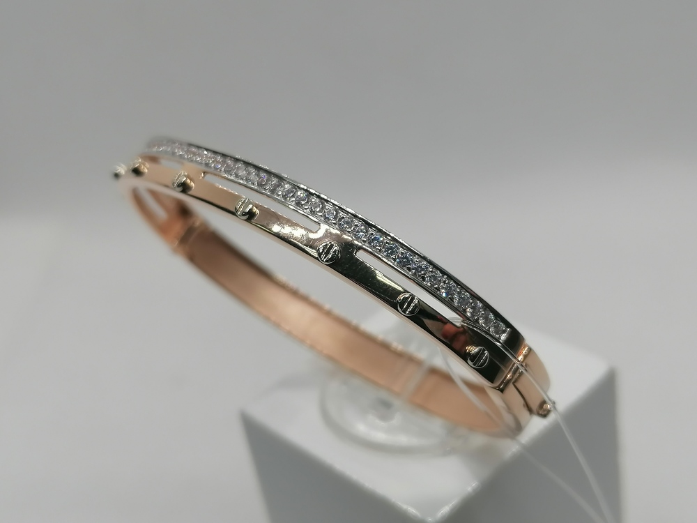 бр1459 БРАСЛЕТ ЖЕСТКИЙ с камнями (Au 585)