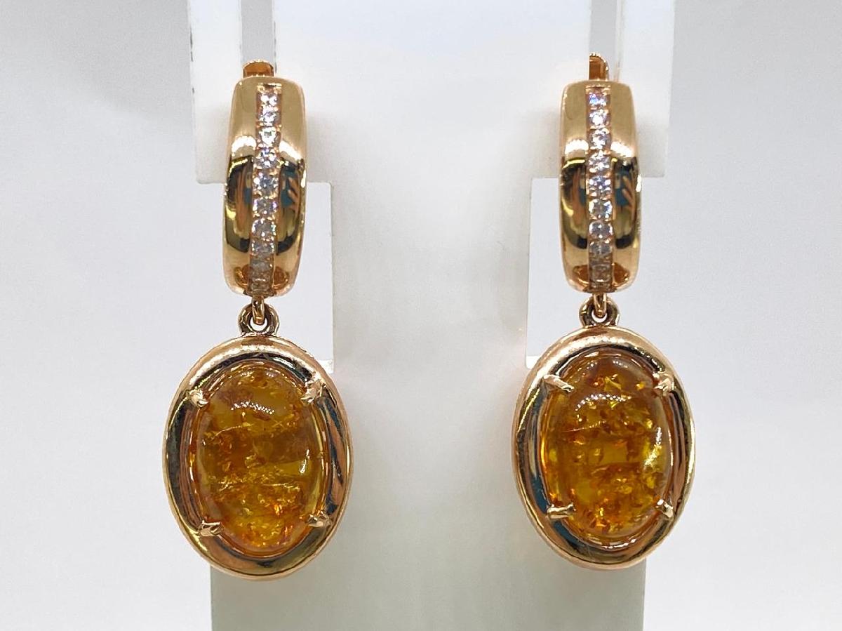 СЕРЬГИ ЯНТАРЬ (Au 585)