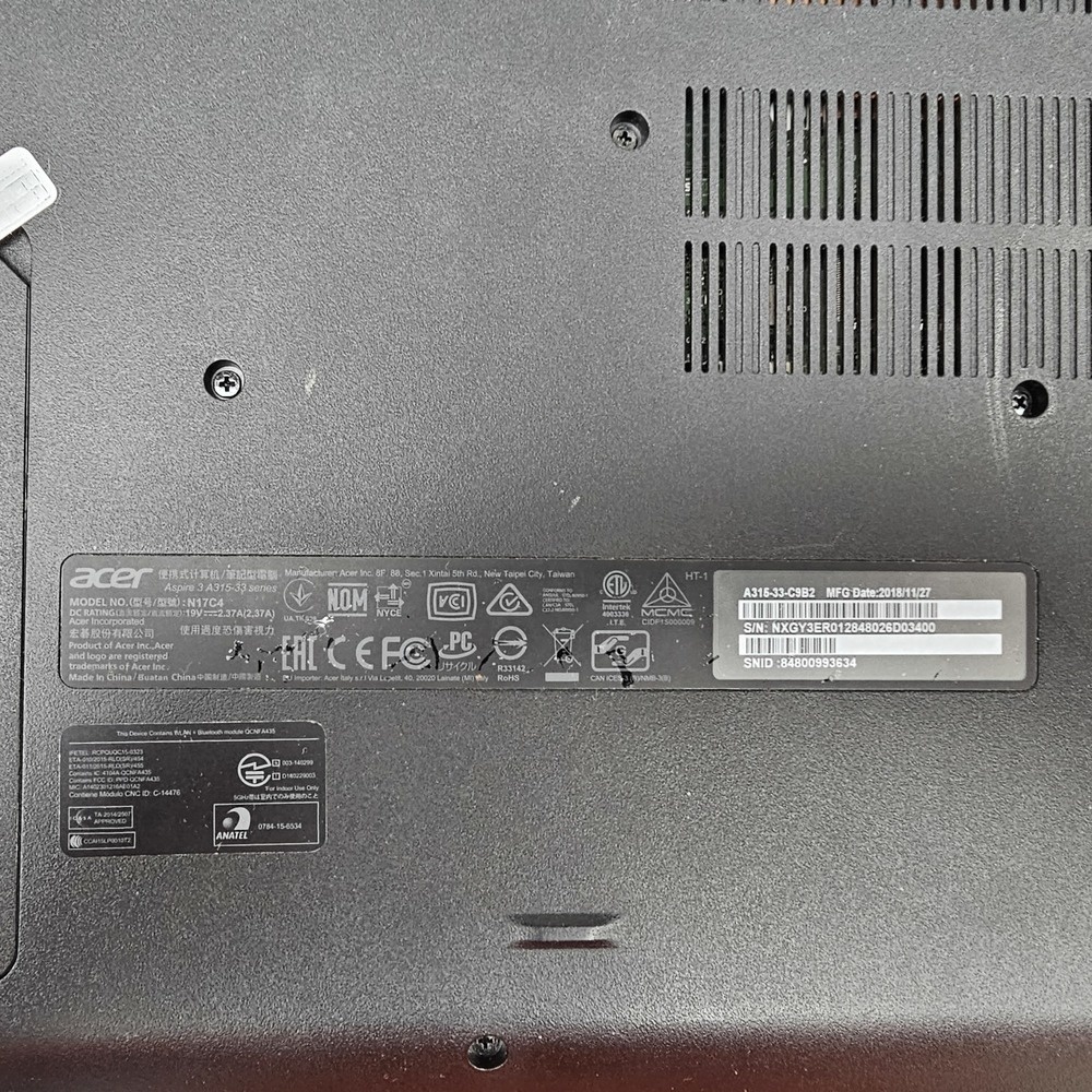 Ноутбук Acer; Celeron N3060, Нет, 8 Гб, 320 Гб, Нет