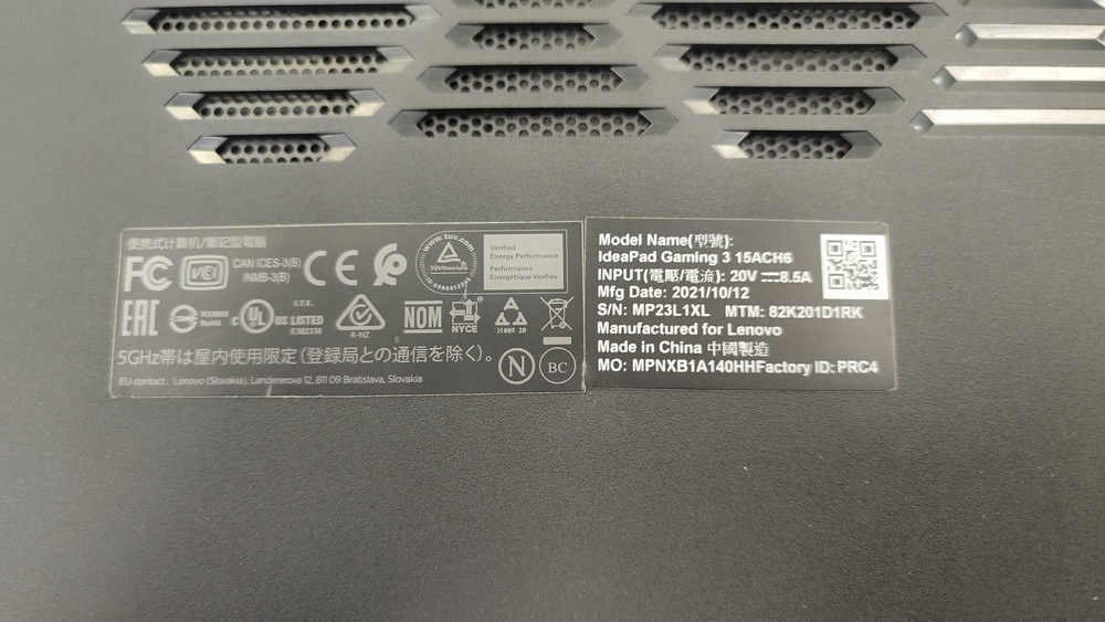 Ноутбук Lenovo ideapad gaming 3 15ach6; Ryzen 5 5600H, GeForce RTX 3050, 16 Гб, 256 Гб, Нет