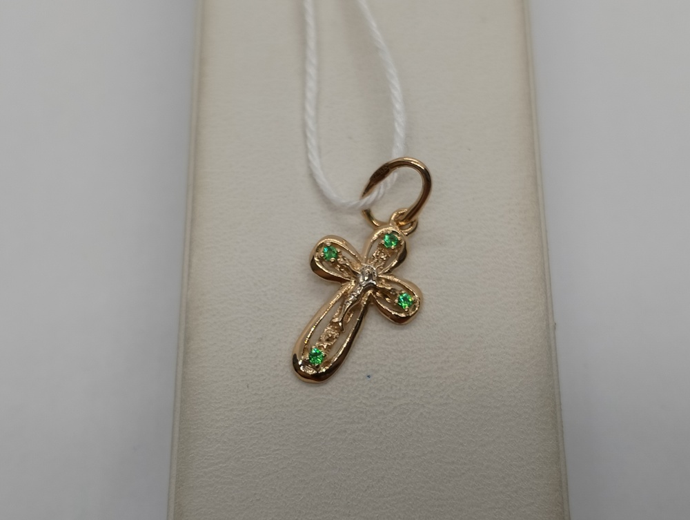 ПОДККИ585 ПОДВЕСКА КРЕСТ С КАМНЯМИ (Au 585)