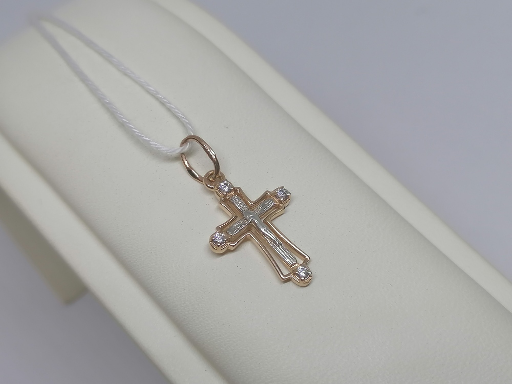 ПОДККИ585 ПОДВЕСКА КРЕСТ С КАМНЯМИ (Au 585)