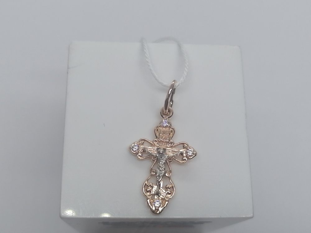 ПОДККИ585 ПОДВЕСКА КРЕСТ С КАМНЯМИ (Au 585)