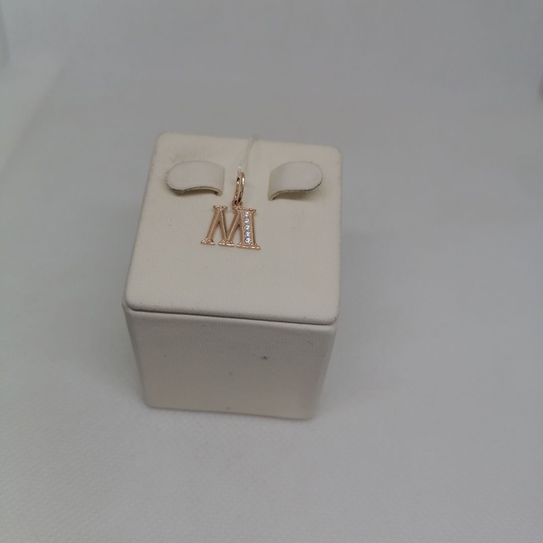 031098 ПОДВЕСКА БУКВА М с камнями (Au 585)
