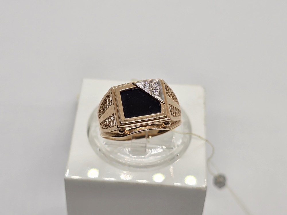 4130 КОЛЬЦО ПЕЧАТКА Агат с камнями (Au 585)