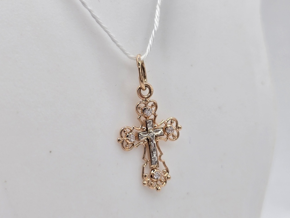ПОДККИ585 ПОДВЕСКА КРЕСТ С КАМНЯМИ (Au 585)