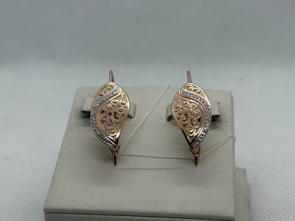 СЕРЬГИ ПЕТЕЛЬКА с камнями (Au 585)