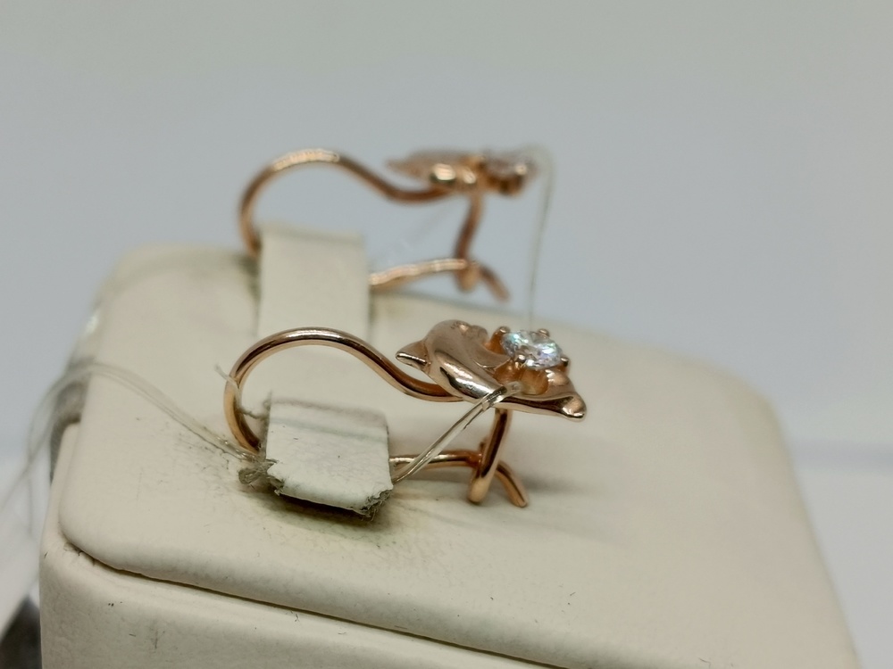 СЕРЬГИ ПЕТЕЛЬКА с камнем (Au 585)